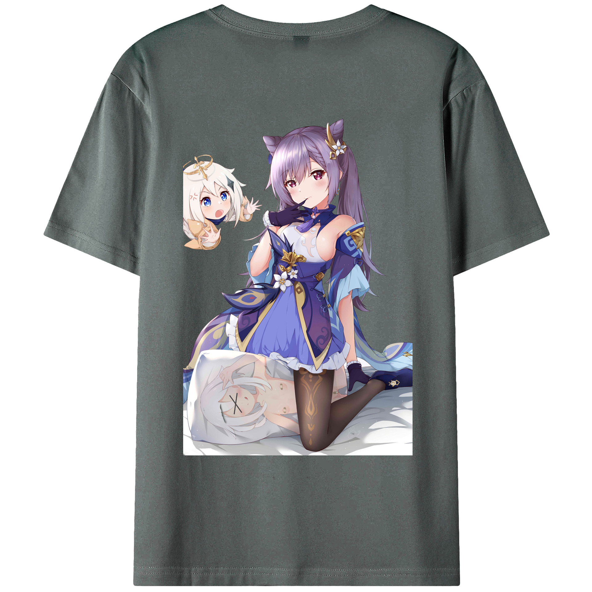 げんし神 刻晴 こくせい genshin Kokusei 綿100％ メンズ半袖Tシャツ（バックプリント） 通気性